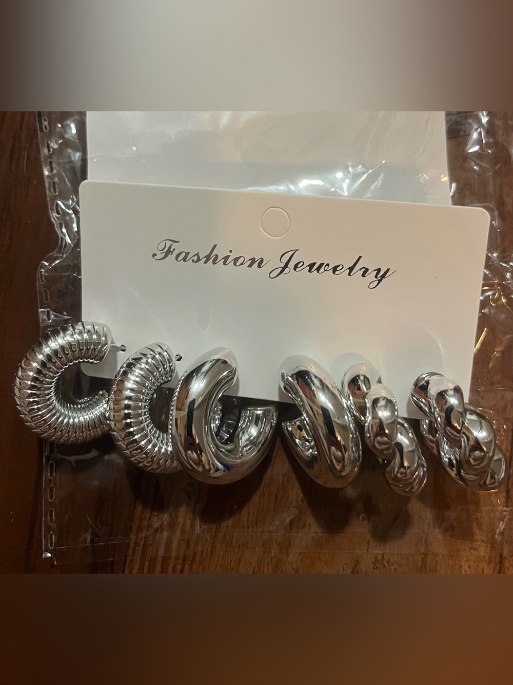 Fashion Jewelry Shiny Chunky Silver Mixed Hoop Earring Set